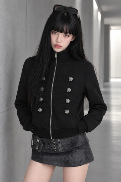 Weekeep Button Detailed Zippered Military Style Cardigan Trendy Streetwear Zi...