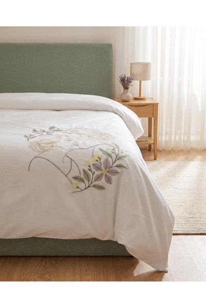 İK TEKSTİL Nefes Anne Kız Linear Embroidered 100% Cotton Double Duvet Cover Set 6 Pieces