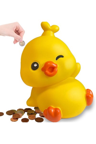 Generic حصالة نقود للأطفال - حصالة نقود كبيرة على شكل بطة صفراء غير قابلة للت...