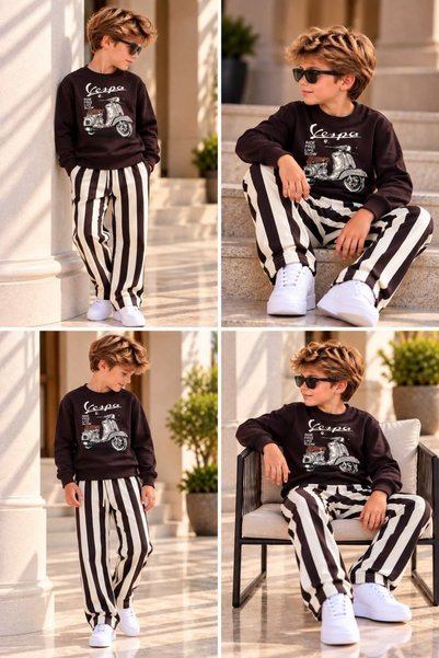 Patriko Boys' 3-Ply Cotton Sweatshirt with Printed Pattern, Pants, and Top Set for Ages 3-10