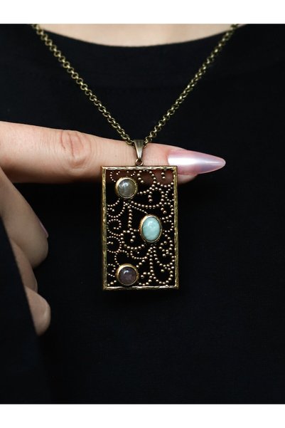 Esha Store Natural Stone Citrine Amazonite Pink Quartz 3-Piece Natural Stone Women's Antique Necklace Abundance and Love Euk56Sak