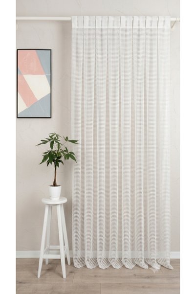MebelPort Curtain Mesh Tulle Curtain 1/3 Fold Pleated Planting Style Beige Color