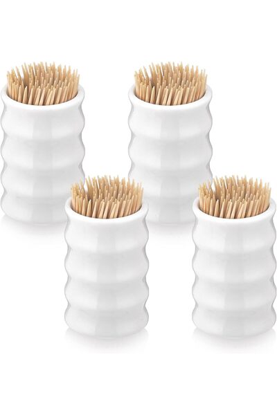 Generic 4 Pcs Ceramic Toothpick Holder, Simple Pure White Tooth Pick Holder, ...