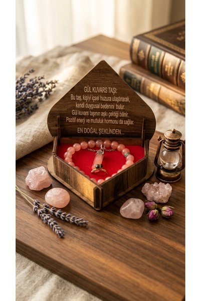 VLDORO Women's Jewelry Set with Natural Rose Quartz Stone in Special Wooden B...
