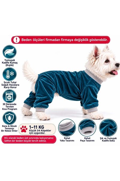 DOGİ&DOG Küçük Irk Zümrüt Kadife Köpek Kıyafeti Köpek Tulumu (1-11KG)