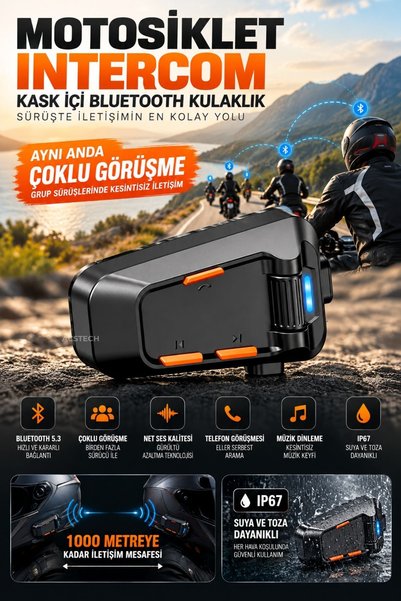 ACSTECH C2 Motosiklet Kask İnterkomu Bluetooth 6.0 – Çoklu Grup Konuşma, ENC ...