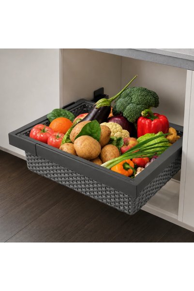 Wonderful-kitchens Gray Ceramic Pull-Out Basket for Cabinets50Cm - Stylish Wh...
