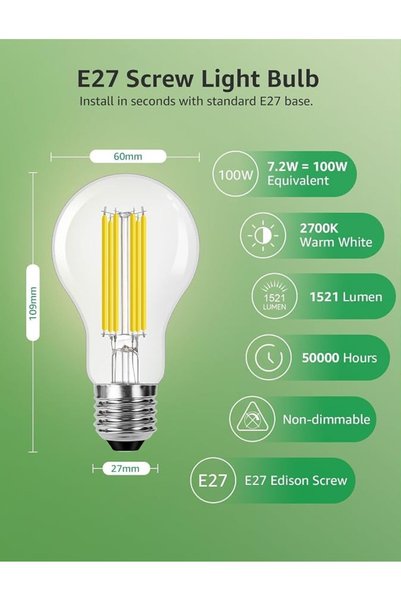 LEPRO E27 LED Light Bulb, Energy Saving, 3.8W=60W, 806lm, 2700K Warm White