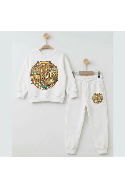 playwear سويت شيرت فريق لوس أنجلوس مطبوع بتصميم كلاسيكي للفتيات والأولاد برقب...