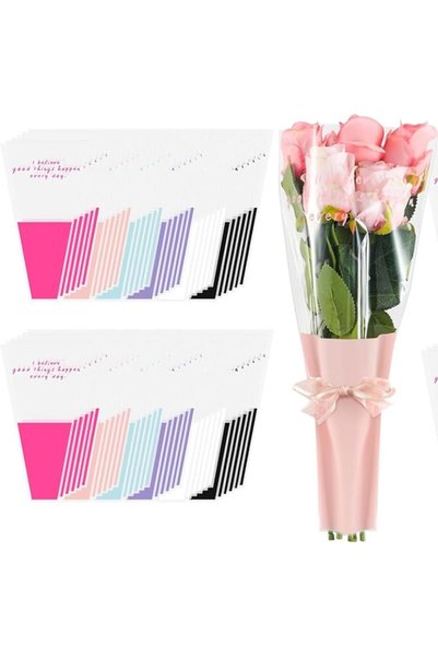 KASTWAVE Flower Wrapping Bag, 300Pcs Flower Wrapping Paper, 6 Colors Rose Sle...