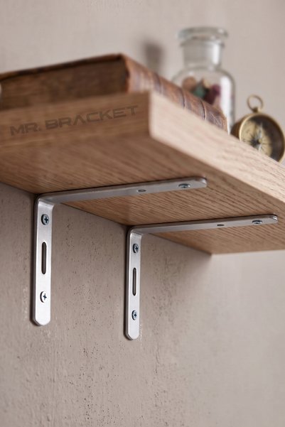 MR.BRACKET 6x16.5cm - 4 ad. Gümüş Modern Çelik Raf Altı Tutucu Ayak - Metal L Demir Dolap Sabitleme Aparatı