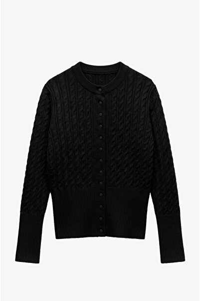 Havoş Black Knitted Cardigan with Snap Fasteners