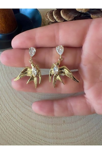 ACAR TAKI Gold Color Stone Swallow Earrings Acr9700