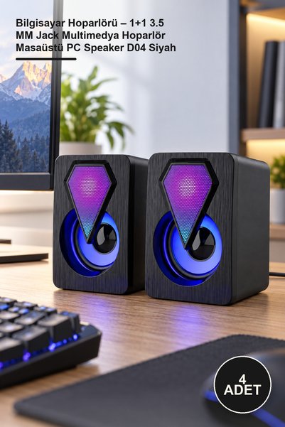 Yenilig 4 Adet Bilgisayar Hoparlörü – 1+1 3.5 MM Jack Multimedya Hoparlör Masaüstü PC Speaker D04 Siyah