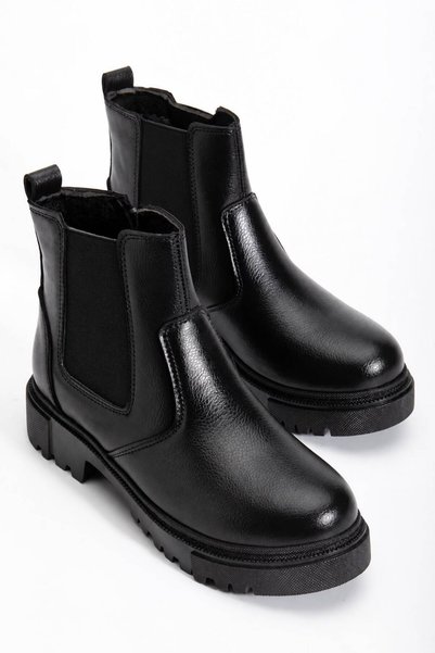 MY GROSS SHOES Kadın Çift Lastikli Siyah Bot Içi Kürklü Su&soğuha Dayanıklı K...