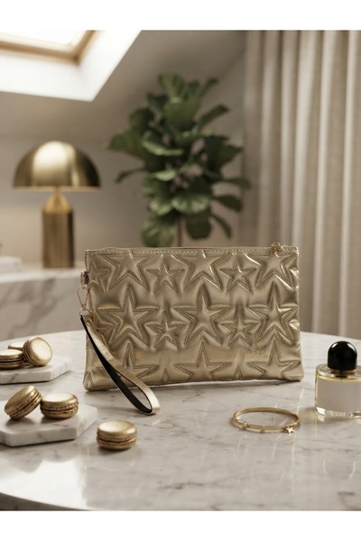 Genel Markalar Gold Yıldız Kapitone Desenli Portföy Kadın El Çantası & Clutch