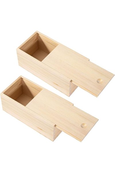 Yelajoy 2Pcs Unfinished Wood Box with Sliding Lid, 7.8 x 3.9 x 3.1 Inch Small...