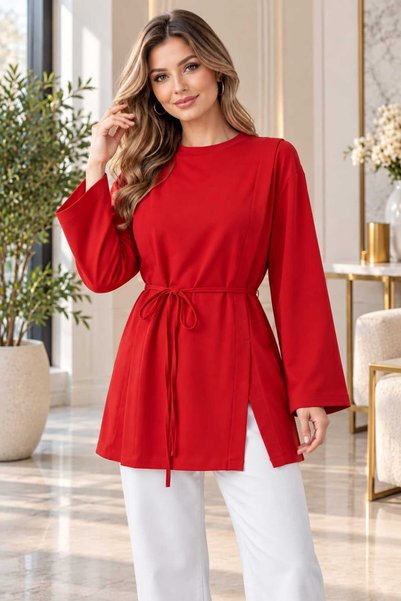 Soul Tunik Kadın Tunik Bluz Bağcıklı Yırtmaç Detaylı