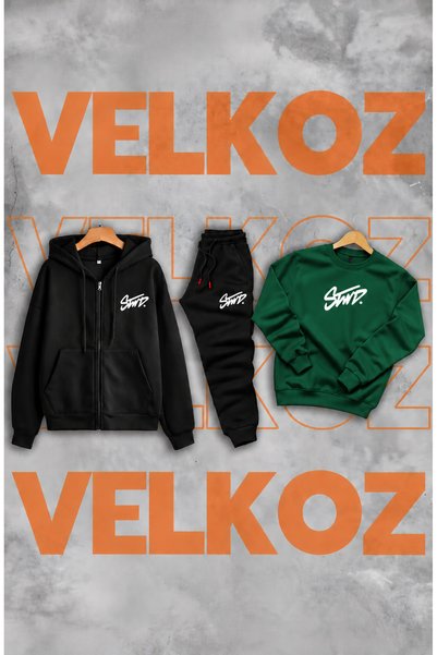 Velkoz Swd Printed 3-Piece Winter (Zippered and Crew Neck Sweatshirt) Tracksu...