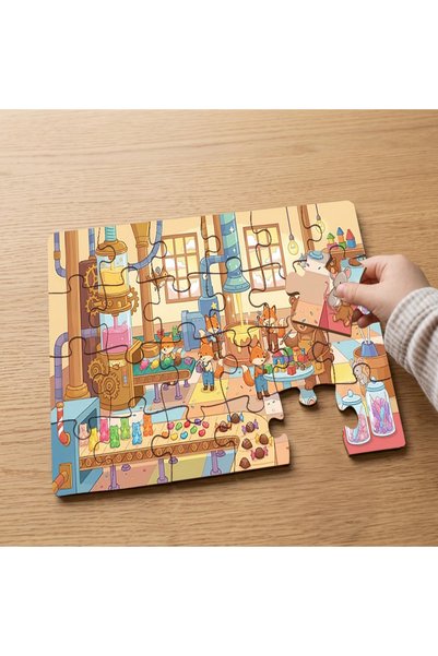 puntodizayn 24 Piece Wooden Children's Puzzle with Chocolate Factory Design