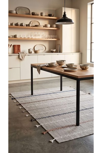 Zev Halı Vincents Colors Açık Gri Dalgalı Çizgili Püsküllü Kilim VC09 160x200