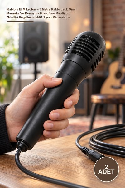 Yenilig 2 Adet Kablolu El Mikrofon – 3 Metre Kablo Jack Girişli Karaoke Ve Konuşma Mikrofonu Kardiyot Gürültü Engelleme M-01 Siyah Microphone
