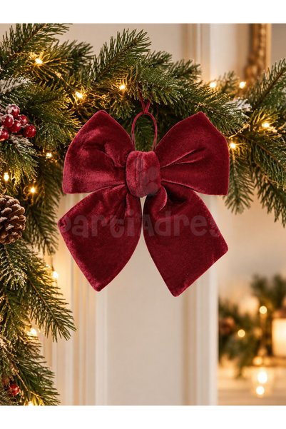 Parti Adresi Yılbaşı Bordo Kadife Kurdele Fiyonk 20 cm – Dekoratif Telli Ağaç...