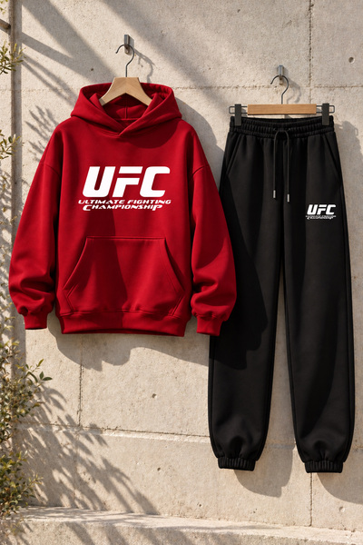 NewCabin New Season 3 Threaded Compact Combed Cotton Fabric Kangaroo Pocket Sweatpants - 2-Piece Top and Bottom Set