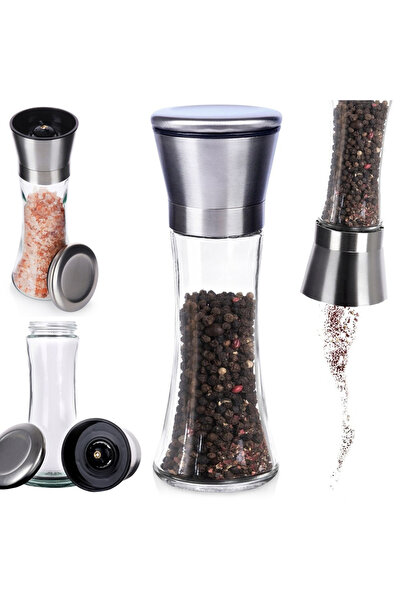 Excellent Houseware Rasnita manuala sare si piper, 19x6.5 cm, inox si sticla,...