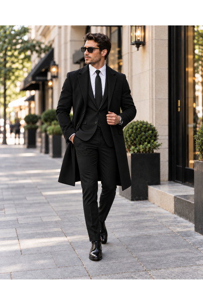 SUİT AYDIN Men's Black Suit Jacket and Trousers Combination Classic Stylish Suit