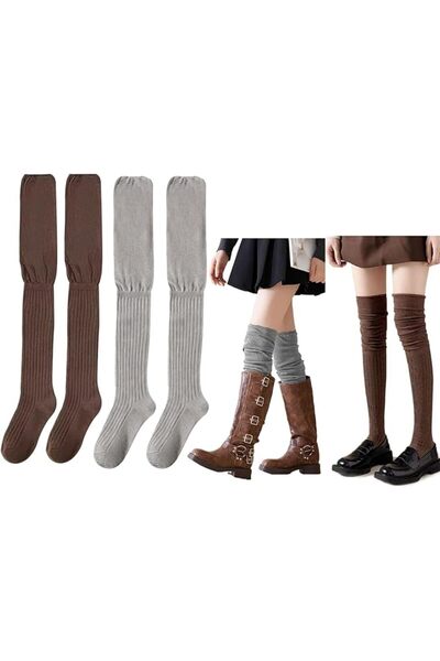 KASTWAVE 2 Pairs Women Over Knee High Boot Socks, Soft Slouchy Knit Thigh-Hig...