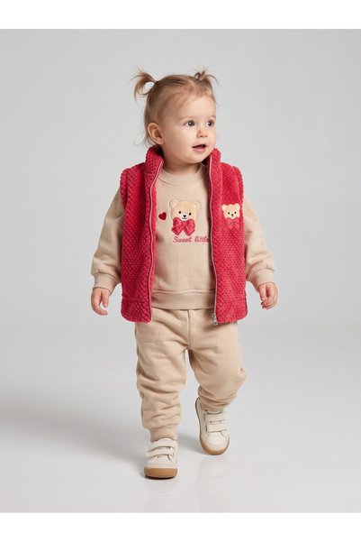 Deco Sport Baby Girl 3 Threaded Teddy Bear Vest Top and Bottom Set