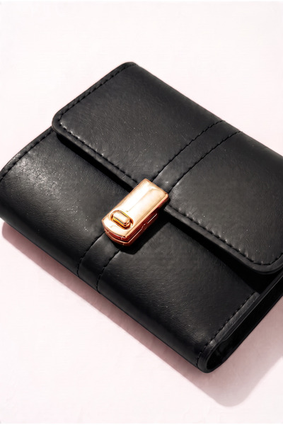 BeeBlack Milda model Kadın Cüzdanı, Altın Renk Kilitli Çok Bölmeli Kartlık Cüzdan
