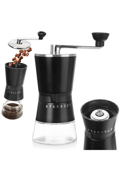 Orion Rasnita cafea 21 cm, inox si sticla, mecanism ceramic 8 trepte, negru mat