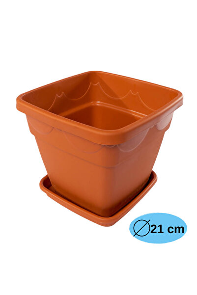 LYOBEST Ghiveci de flori pătrat din plastic cu tavă, Maro Teracotă, 21 cm, În...