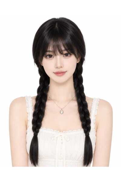 Glamura Lashes FAMI Premium Synthetic Wig Model 234, Two Braided Ponytails an...