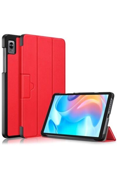 OEM Θήκη Βιβλίου Tri-Fold με Βάση Στήριξης για Realme Pad Mini - Κόκκινη