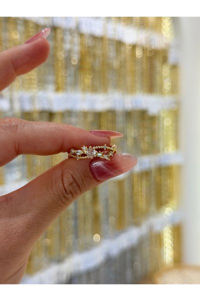 SU PERİSİ TAKI BİJUTERİ Adjustable Gold Zircon Stone Ring