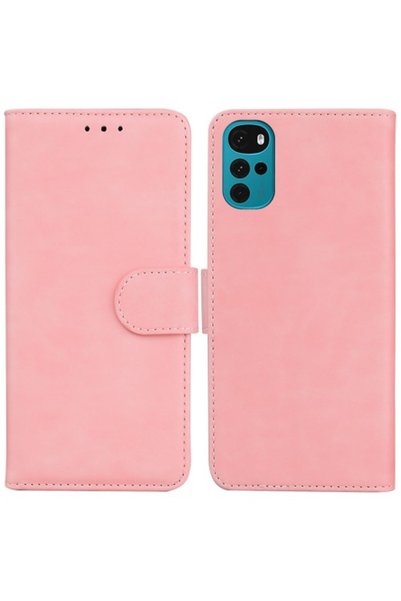 OEM Θήκη Πορτοφόλι Όψης Δέρματος με Βάση για Motorola Moto G22 / E32s 4G - Ροζ