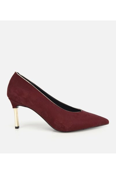 Hotiç Kadın Süet Bordo Gold Detaylı İnce Topuklu Stiletto