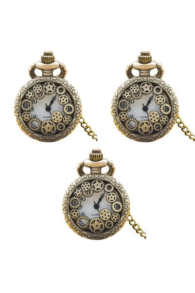 Choice bronze-3 Small Vintage Bronze Steampunk Gear Carved Trumpet Quartz Poc...