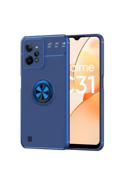 OEM Ενισχυμένη Θήκη Σιλικόνης TPU για Realme C31 με Μεταλλικό Δαχτυλίδι, Σκού...