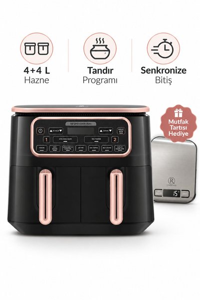 Karaca Air Pro Cook Duo Tandır Airfryer 4+4 L Hazne Tandır Programı Mutfak Tartısı Hediye