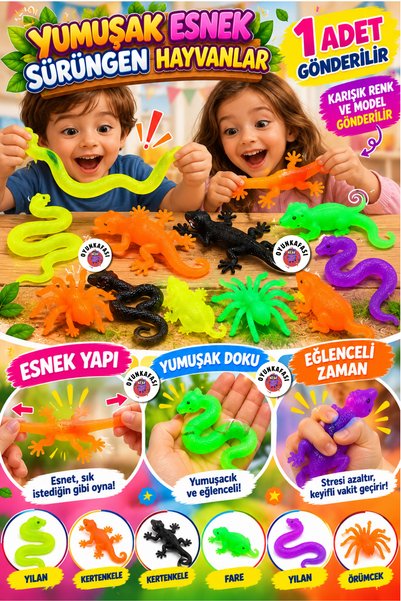 OYUNKAFASI 1 Adet Yumuşak Esnek Sürüngen Hayvan Şaka Oyuncağı – Yılan Kertenk...