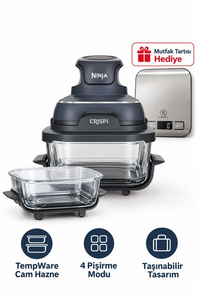 NINJA CRISPi 4in1 Blue Airfryer TempWare Cam Hazne 4 Pişirme Modu Mutfak Tartısı Hediye
