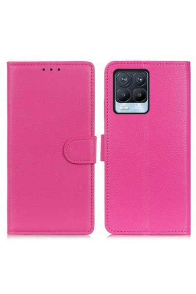 OEM Θήκη Πορτοφόλι με Βάση Στήριξης για Realme 8 / 8 Pro, Όψη Δέρματος - Φούξια