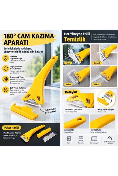 Cam Silikon Boya Fayans Yüzey Etiket Kazıcıyıcı Temizleme Kazıma Jileti Aparatı Cam Sticker Sökücü Yapışkan Temizleme Aparatı 180 Derece
