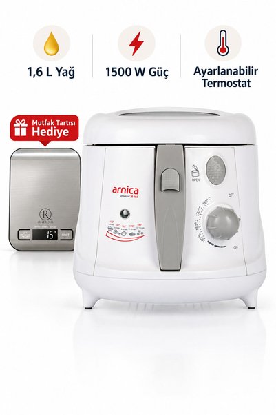 Arnica Universal Yağlı Fritöz 1,6 L Yağ 1500 W Güç Mutfak Tartısı Hediye