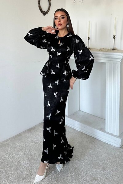 Elbee Fashion Woman Siyah Arkası Bağcıklı Önü Volanlı Elbise