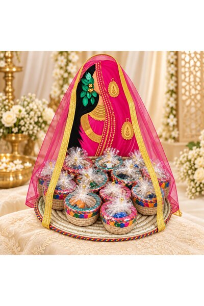 Generic صينية هينا نايت مع 12 سلة محشوة، لوح فوم للعروس ودوباتا - وردي